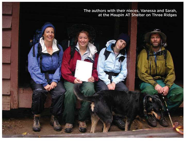 The authors with their nieces, Vanessa and Sarah, at the Maupin AT Shelter on Three Ridges