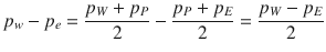 
$$\displaystyle{ p_{w} - p_{e} = \frac{p_{W} + p_{P}} {2} -\frac{p_{P} + p_{E}} {2} = \frac{p_{W} - p_{E}} {2} }$$
