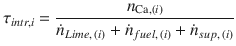 
$$\displaystyle{ \tau _{intr,i} = \frac{n_{\mathrm{Ca},(i)}} {\dot{n}_{Lime,\,(i)} +\dot{ n}_{fuel,\,(i)} +\dot{ n}_{sup,\,(i)}} }$$
