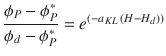 
$$\displaystyle{ \frac{\phi _{P} -\phi _{P}^{{\ast}}} {\phi _{d} -\phi _{P}^{{\ast}}} = e^{(-a_{KL}\,(H-H_{d}))} }$$
