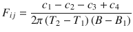 
$$\displaystyle{ F_{ij} = \frac{c_{1} - c_{2} - c_{3} + c_{4}} {2\pi \left (T_{2} - T_{1}\right )\left (B - B_{1}\right )} }$$
