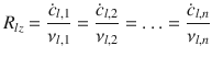 
$$\displaystyle{ R_{lz} = \frac{\dot{c}_{l,1}} {\nu _{l,1}} = \frac{\dot{c}_{l,2}} {\nu _{l,2}} =\ldots = \frac{\dot{c}_{l,n}} {\nu _{l,n}} }$$
