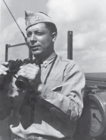 Lt. Harold Poulson on board the USS Slater somewhere in the North Atlantic. Poulson served as executive officer on board the DE. Speaking about his teenage crew, Poulson said, “We gave them a job. They did their job and didn’t ask any questions. They were pretty adaptable.” Courtesy the Destroyer Escort Historical Museum