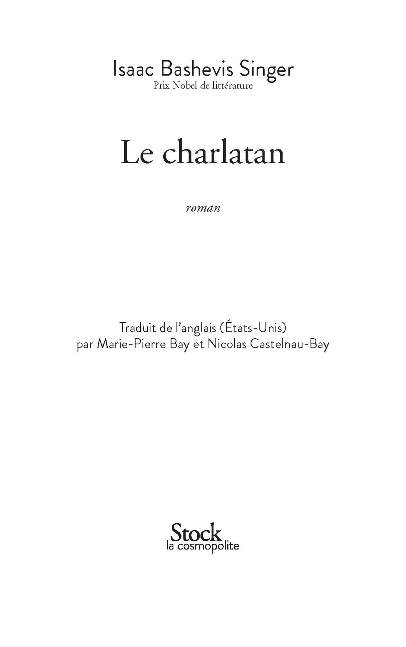 Page de titre : Isaac Bashevis Singer, Le charlatan, Stock la cosmopolite