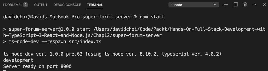 Figure 13.7 First run of the Express server
