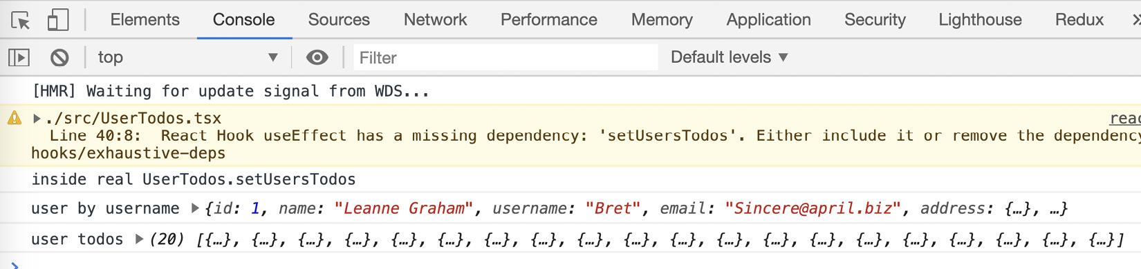 Figure 6.20: Chrome Debugger Console tab
