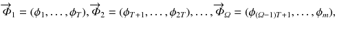 $$\overrightarrow{\varPhi }_1=({\phi _1},\ldots ,{\phi _T}),\overrightarrow{\varPhi }_2=({\phi _{T+1}},\ldots ,{\phi _{2T}}), \ldots ,\overrightarrow{\varPhi }_{\varOmega }=({\phi _{(\varOmega -1)T+1}},\ldots ,{\phi _m}),$$