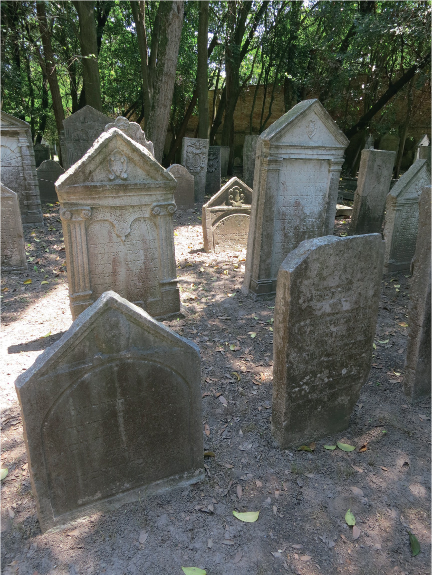 Tombstones in the Jewish cemetery on the Lido, Venice.