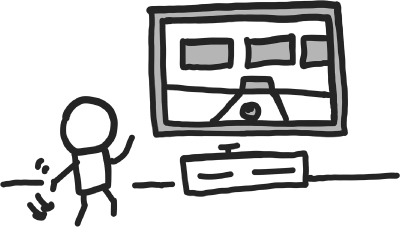 Cartoon illustration of a person playing a video game.