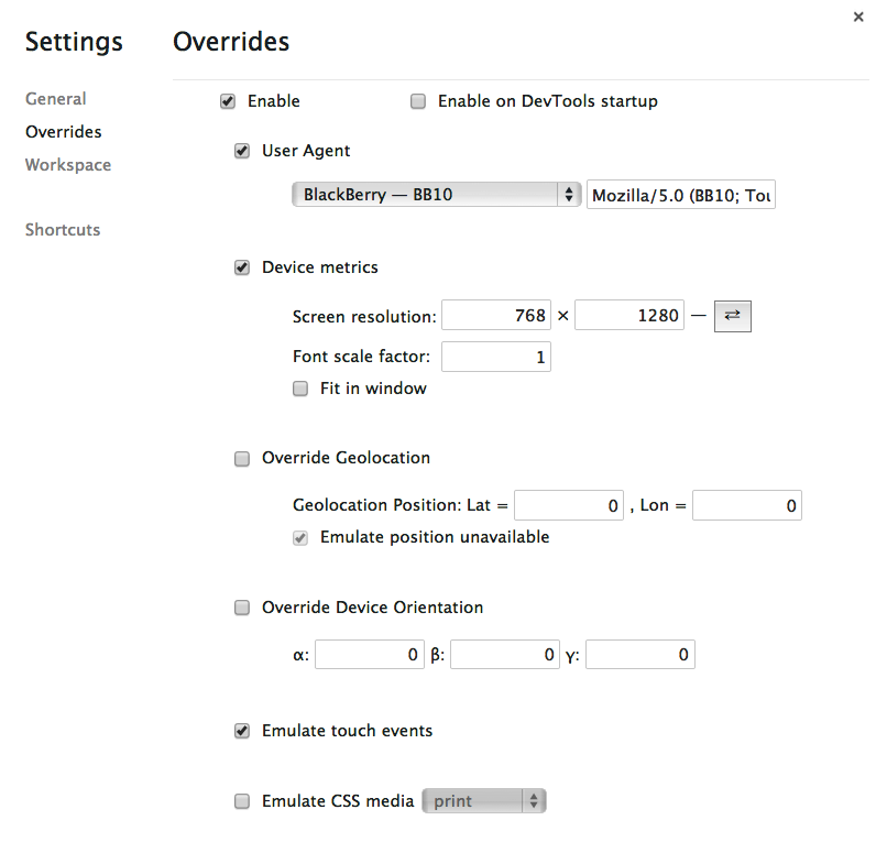 Chrome Developer Tools Settings Overrides panel