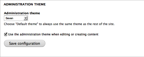 The Administration theme settings page