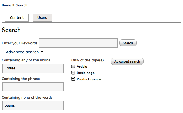 The Advanced Search page in action