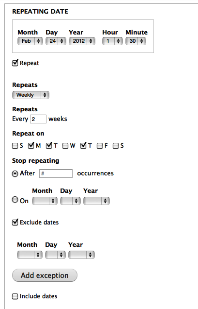 Date repeat options