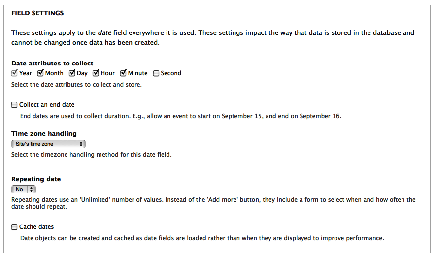 Date field settings