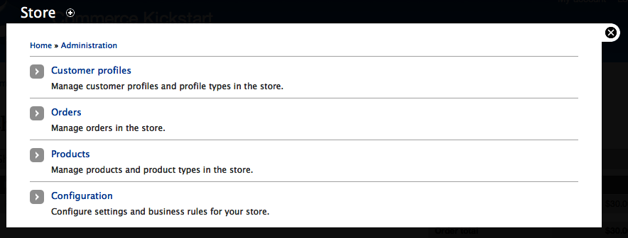 Commerce UI provides the default Store management screens