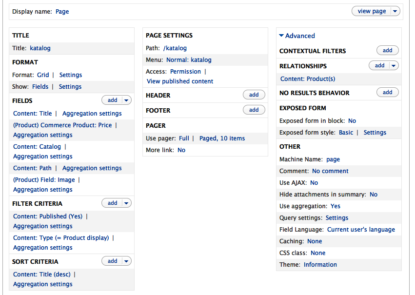 Final views configuration for the product catalog