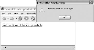 The event-driven "Off to the Book of JavaScript!" alert box