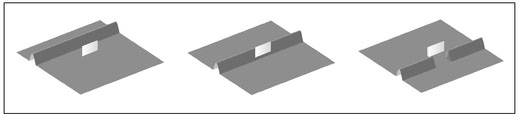 Figure 6.15. Time sequence illustrating the interaction of a single wave crest with a wall.