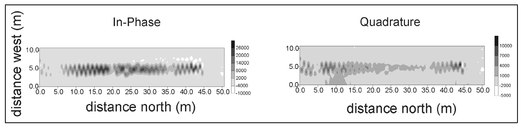 Figure 8.1. Gray-scale display of the 7290 Hz EMI data acquired over a known tunnel in Guthrie, Oklahoma.