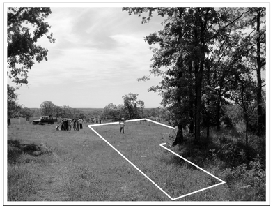 Figure 10.3. Photograph of the site showing the geophysical study area outlined in white.