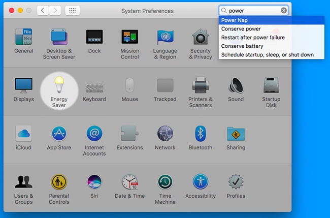 Even if you don’t know which System Preferences panel contains the settings you want to change, Spotlight can help. Type into the box at the top, and watch as the “spotlight” shines on the relevant icons.