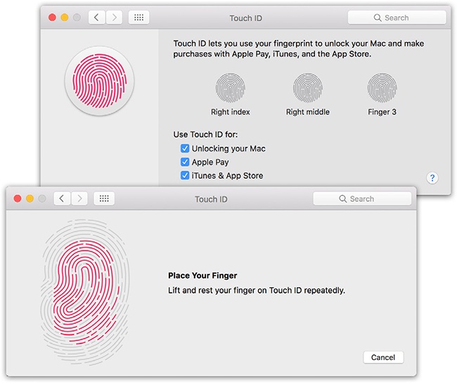 Each time you touch your finger to the power button, a little more of the fingerprint map gets filled in. Once you’ve filled in the fingerprint, the dialog box advises you to keep going, this time tipping the finger a little each time so the sensor gets a better view of your finger’s edges.