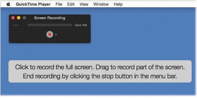 This message appears when you tap the Record button. If you just click to start recording, you’ll capture the entire monitor. But if you drag first, defining a rectangle, you’ll capture only that area.