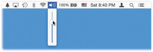 The tiny speaker silhouette in the upper-right corner of your screen turns into a volume slider when you click it. To make this sound menulet appear or disappear, open the Sound pane of System Preferences and use “Show volume in menu bar.”