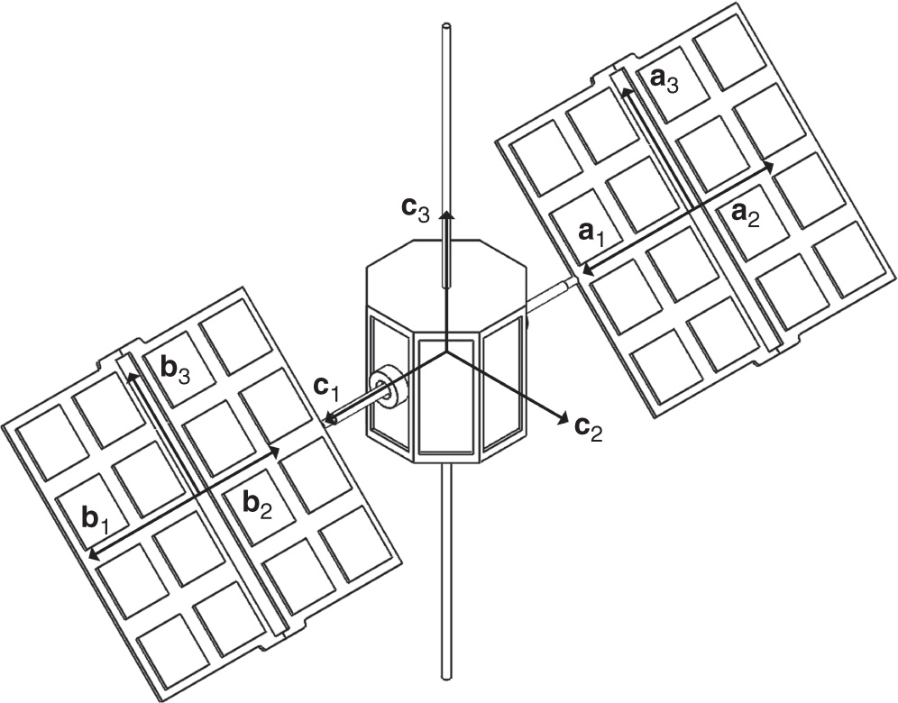 Illustration of satellite with two solar arrays.