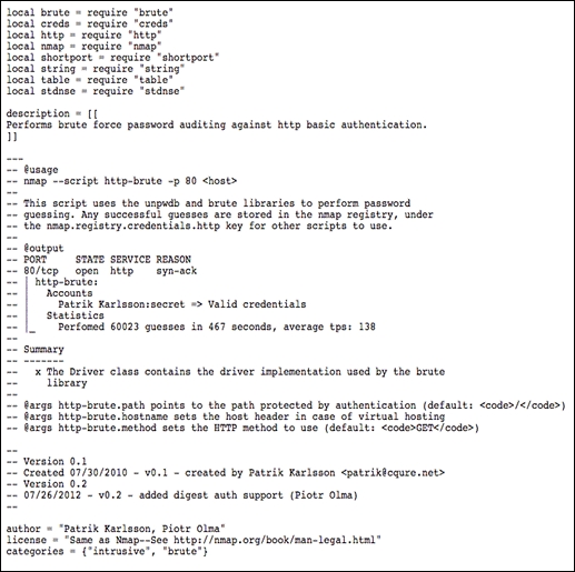 Defining an Nmap script – script headers