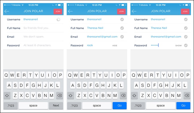 Polar for iOS is a good example of form layout and interaction design