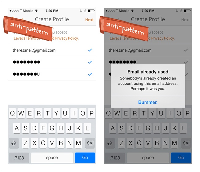 Level for iOS: my email address has a checkmark by it, even though it’s already in use