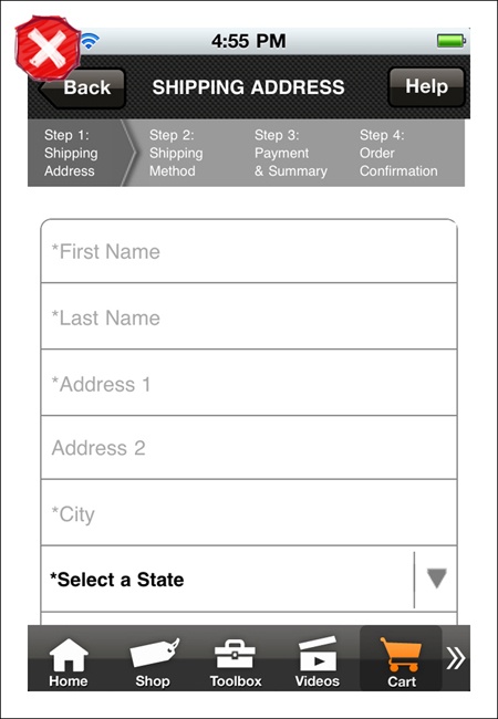 Home Depot for iOS (2011): overcrowded process bar