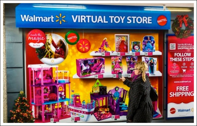 Walmart Canada and Mattel’s Virtual Toy Store (): scan a QR code to purchase an item