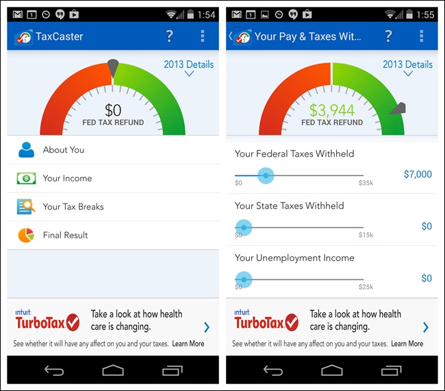 TaxCaster for Android: gauge updates as input is changed