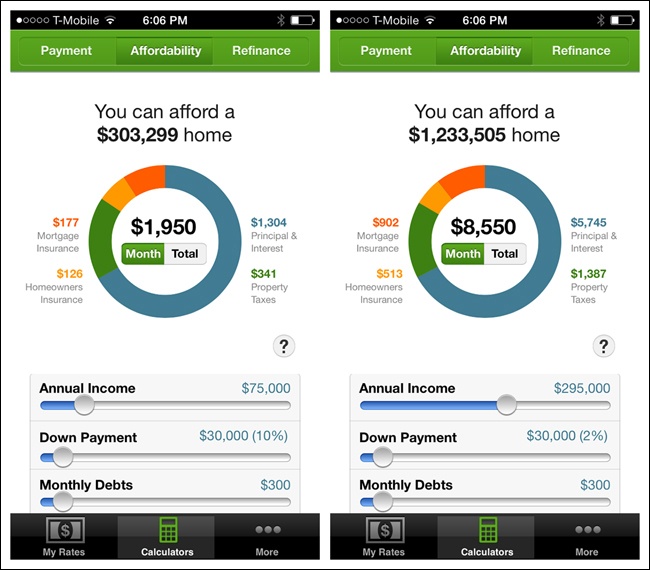 Trulia Real Estate Calculator for iOS: real-time feedback