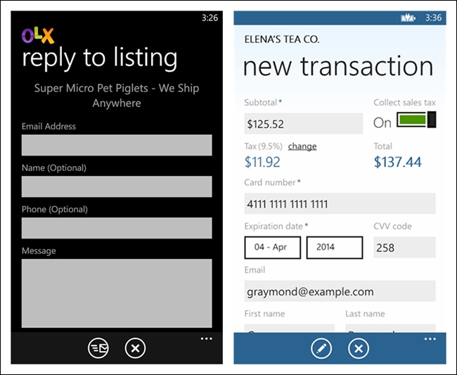 OLX and Innerfence for Windows Phone: Command button in App Bar