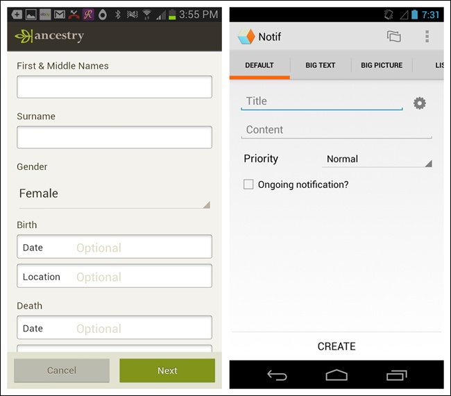 Ancestry and Notif for Android: fixed Command button in footer