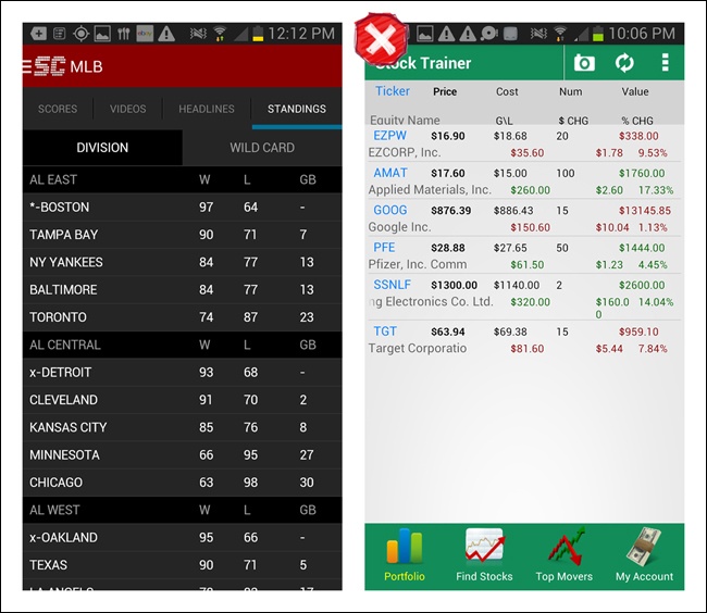 ESPN SportsCenter and Stock Trainer for Android: if skipping vertical gridlines, keep columns aligned