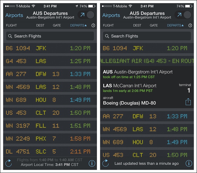 FlightBoard for iOS: Headerless Table with inline expand on tap