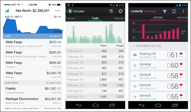 Personal Capital for iOS and Runtastic Heart Rate for Android: Overviews plus Data