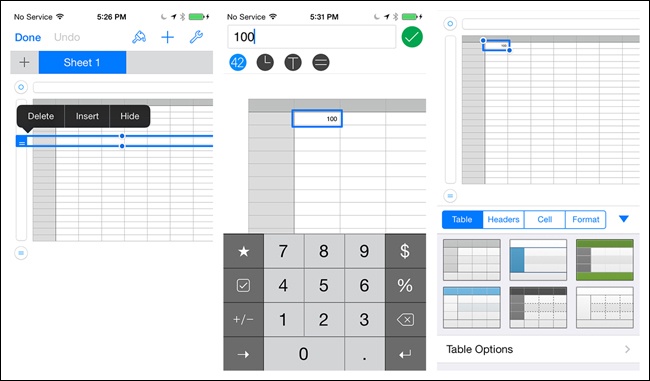 Numbers for iOS: separate view and edit modes for data entry and formatting