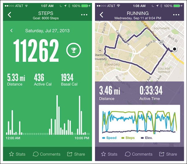 Argus for iOS 7: simple column and line charts communicate the user’s progress toward fitness goals