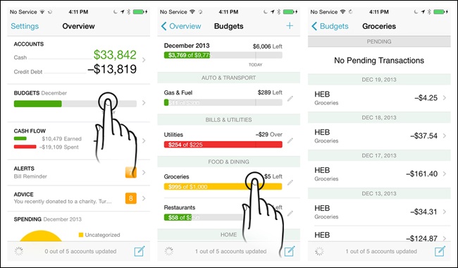 Mint for iOS: Drill Down reveals layers of details