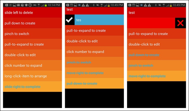 Clear for Android: the default view is preloaded with tasks that the user learns by doing ()