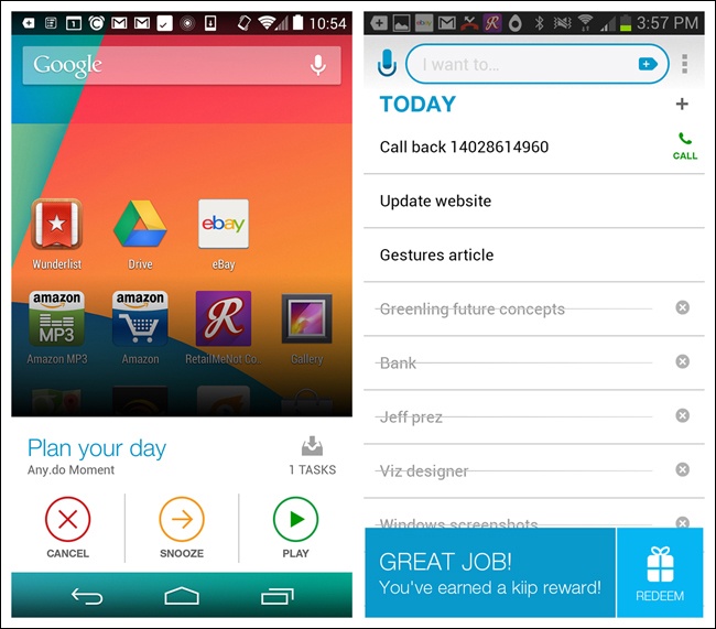 Any.do for Android uses a widget to encourage engagement and spontaneous rewards for completion