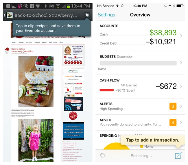 Evernote Food for Android and Mint for iOS: well-designed Tips