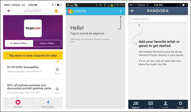 RetailMeNot for iOS, Expense Manager for Android, and Pandora for iOS: Persistent Invitations