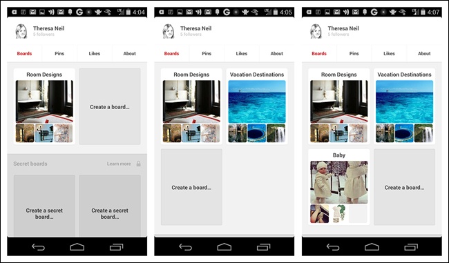 Pinterest for Android: Persistent Invitation