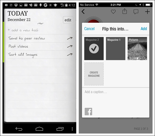 Do It (Tomorrow) for Android and Flipboard for iOS: invitations can go at the beginning or end of a list